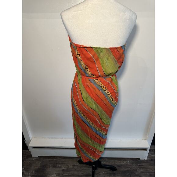 Vintage 90s Carole Little Orange Green Beach Boho Abstract Striped Dress Sz 14 - Picture 4 of 8
